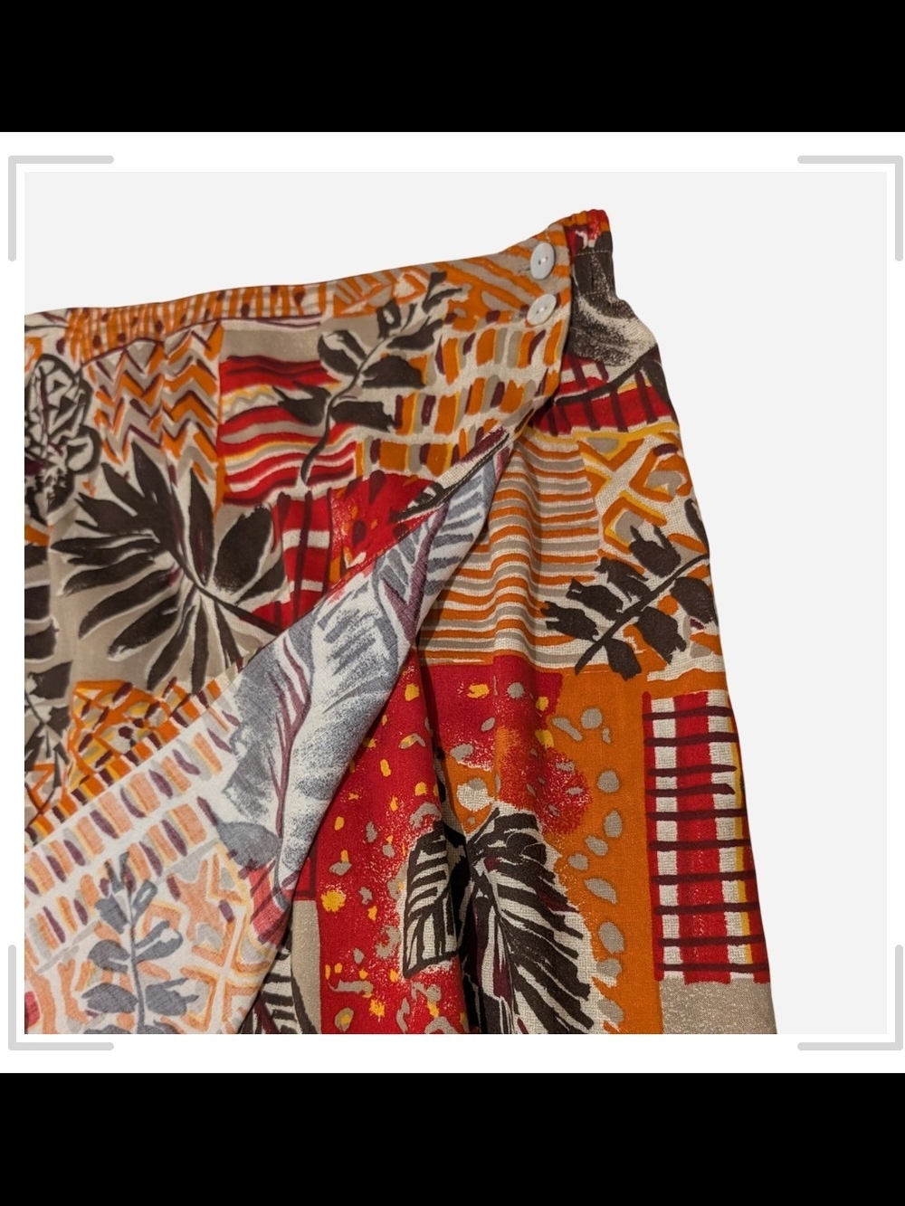 Pre-owned Patchwork Print Midi Skirt in Red & Orange - Picture 8 of 9